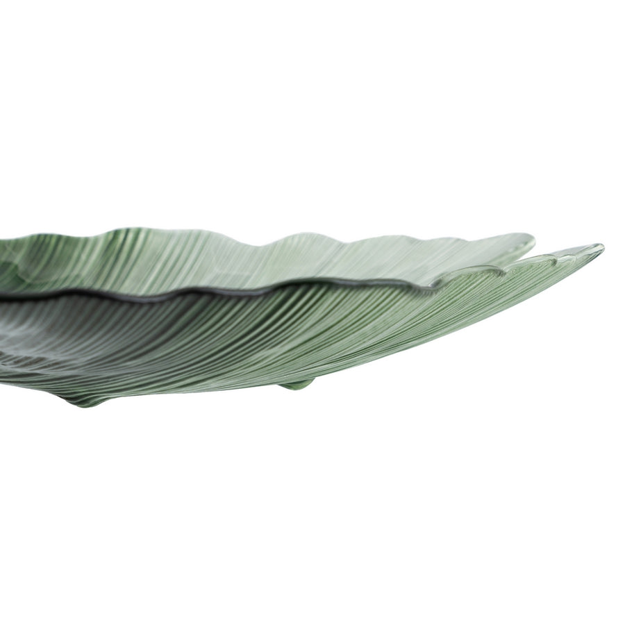BANDEJA CONCHA VERDE CRISTAL DECORACIÓN 33 X 31 CM