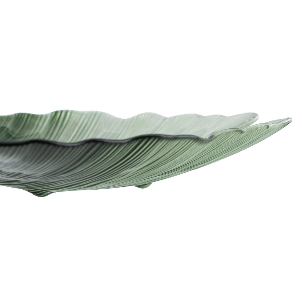 BANDEJA CONCHA VERDE CRISTAL DECORACIÓN 33 X 31 CM