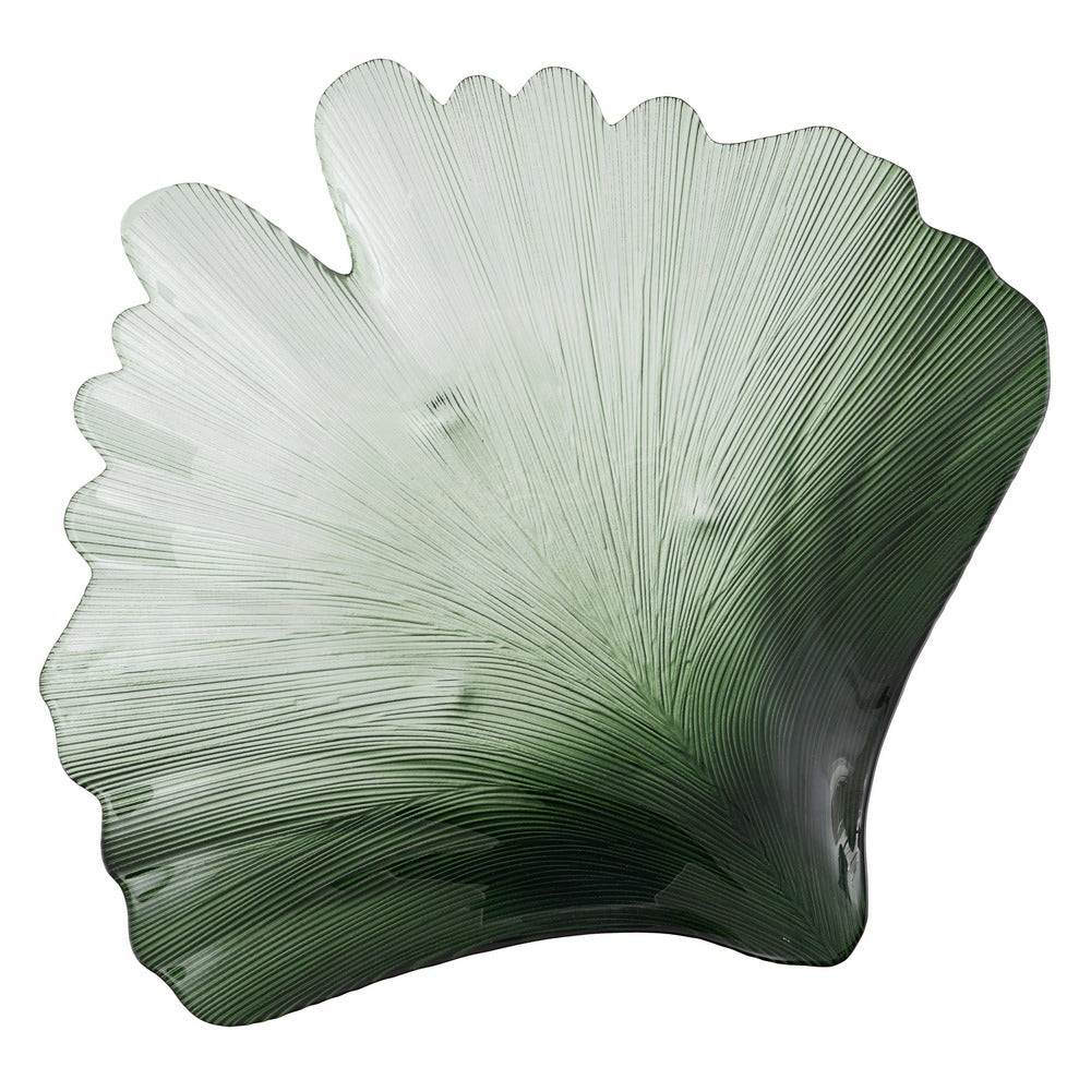 BANDEJA CONCHA VERDE CRISTAL DECORACIÓN 48 CM