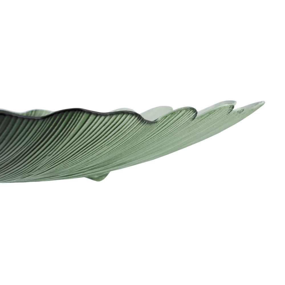 BANDEJA CONCHA VERDE CRISTAL DECORACIÓN 48 CM