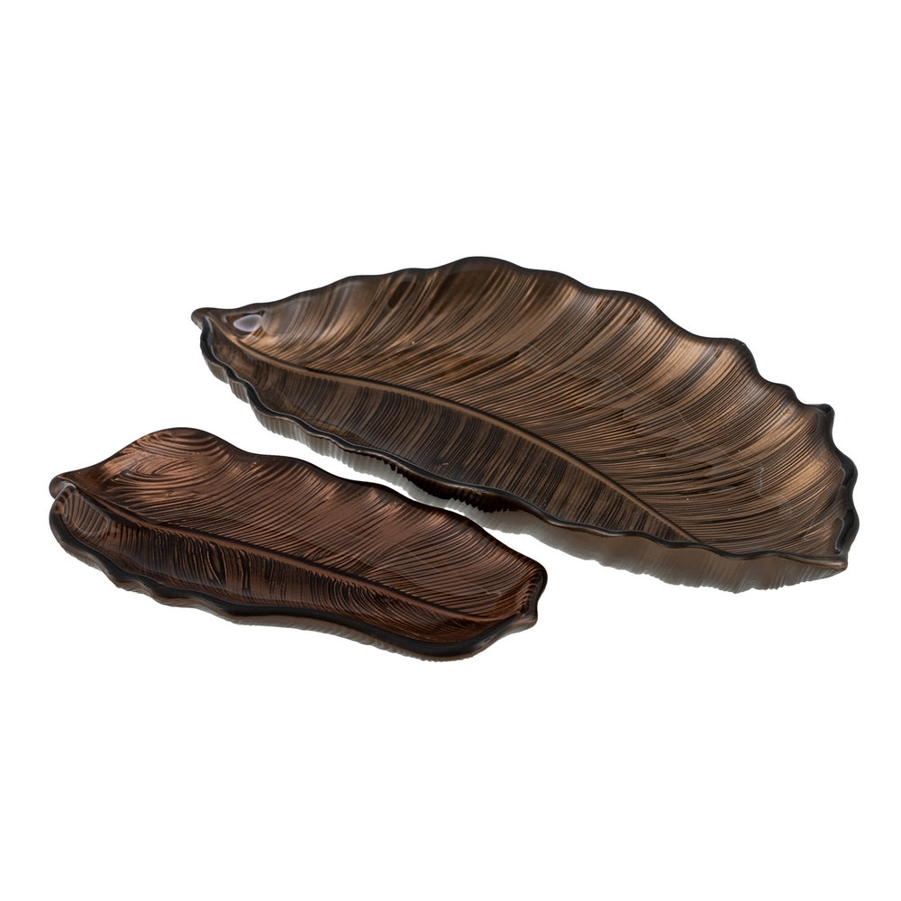 BANDEJA HOJA MARRÓN CRISTAL DECORACIÓN 21 CM