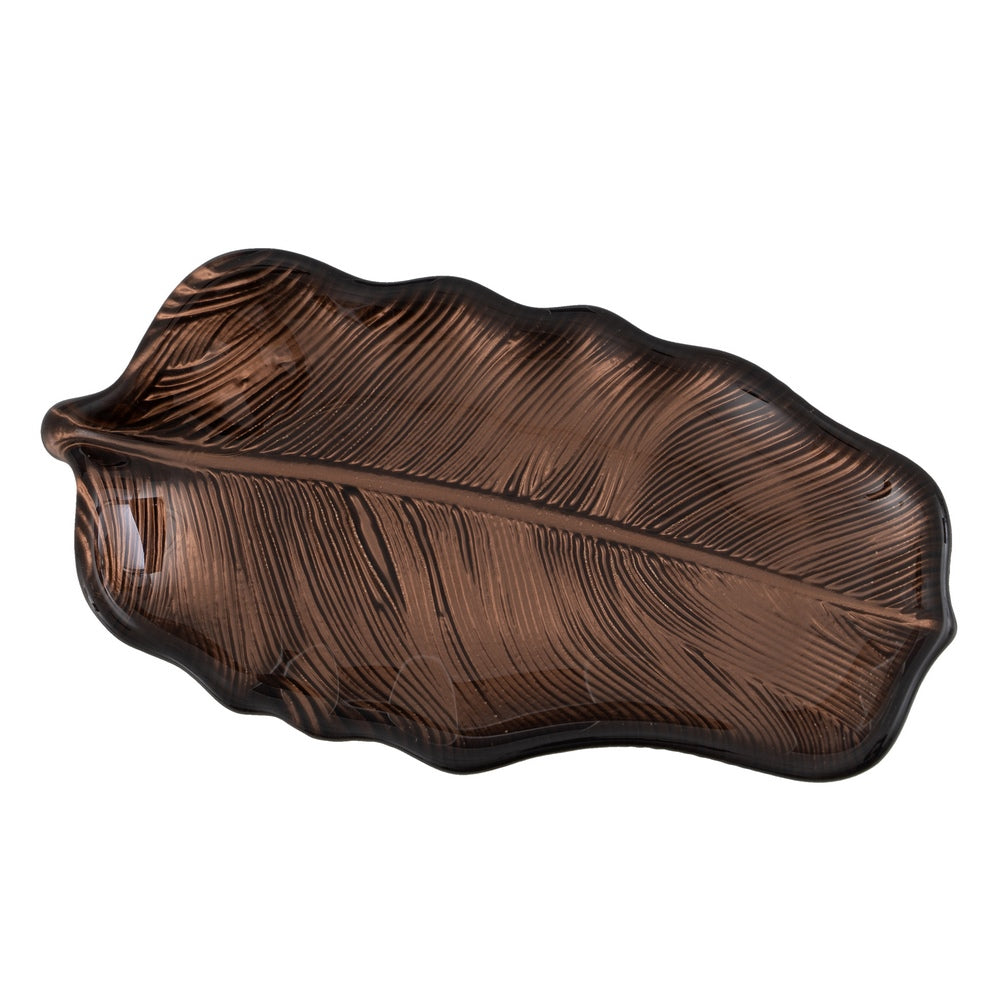 BANDEJA HOJA MARRÓN CRISTAL DECORACIÓN 21 CM