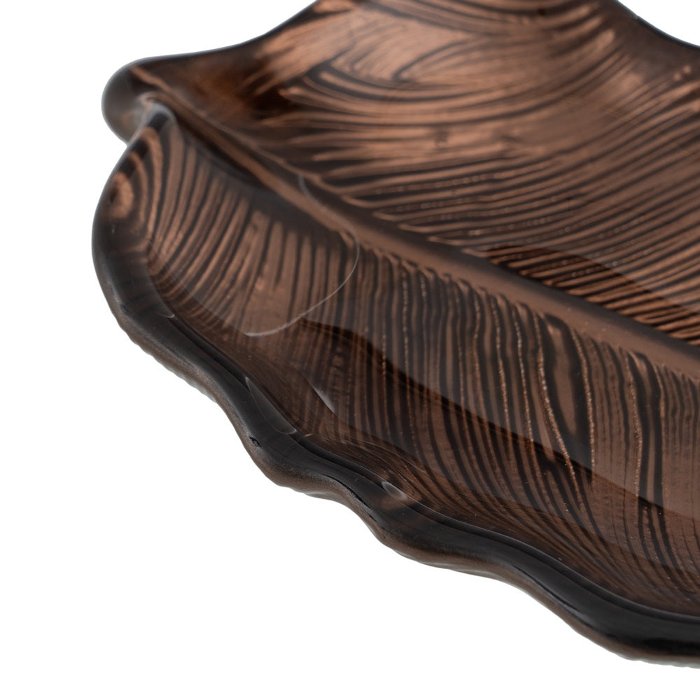 BANDEJA HOJA MARRÓN CRISTAL DECORACIÓN 21 CM