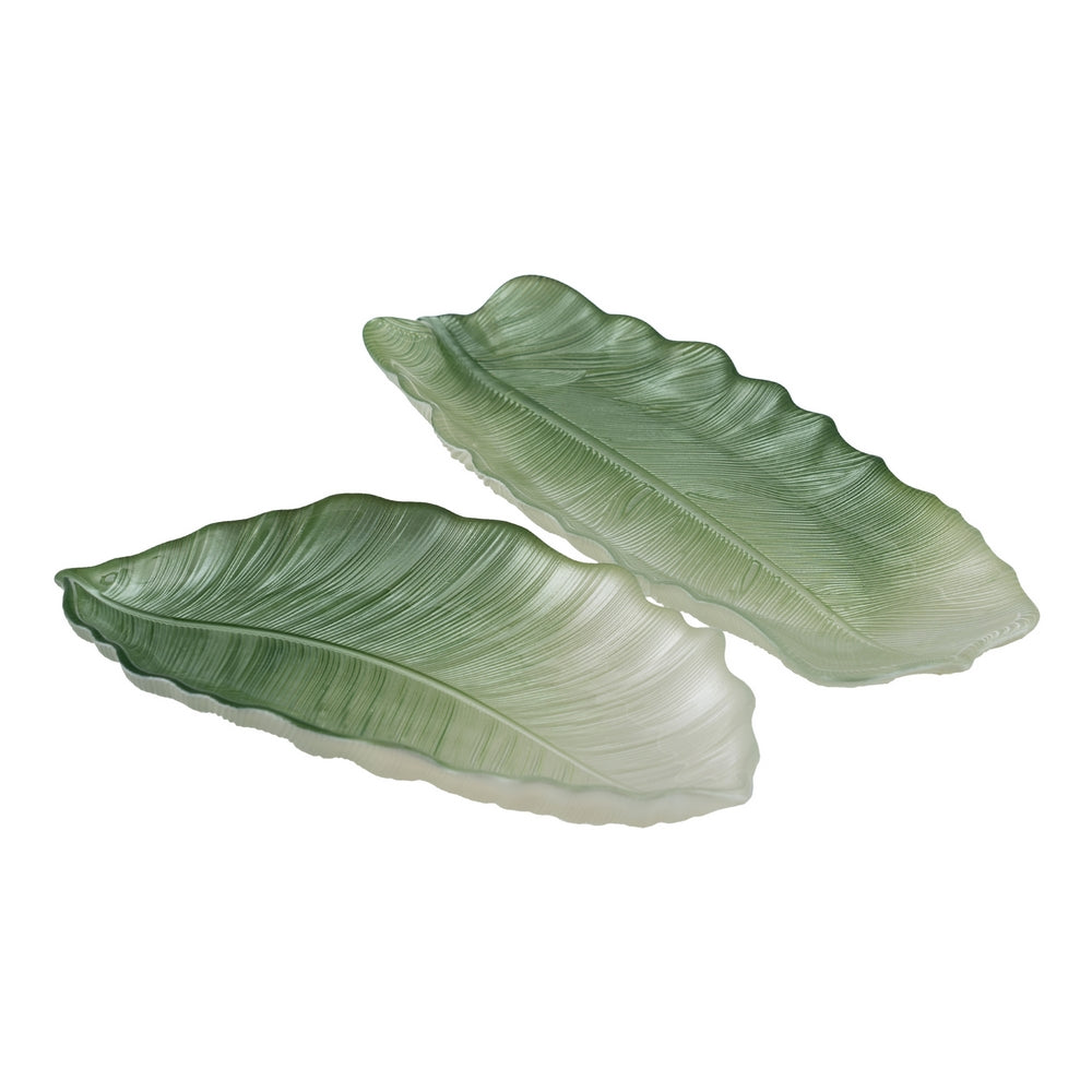 GREEN LEAF GLASS DECORATIVE TRAY 40 CM