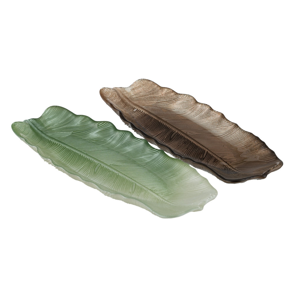 GREEN LEAF GLASS DECORATIVE TRAY 40 CM