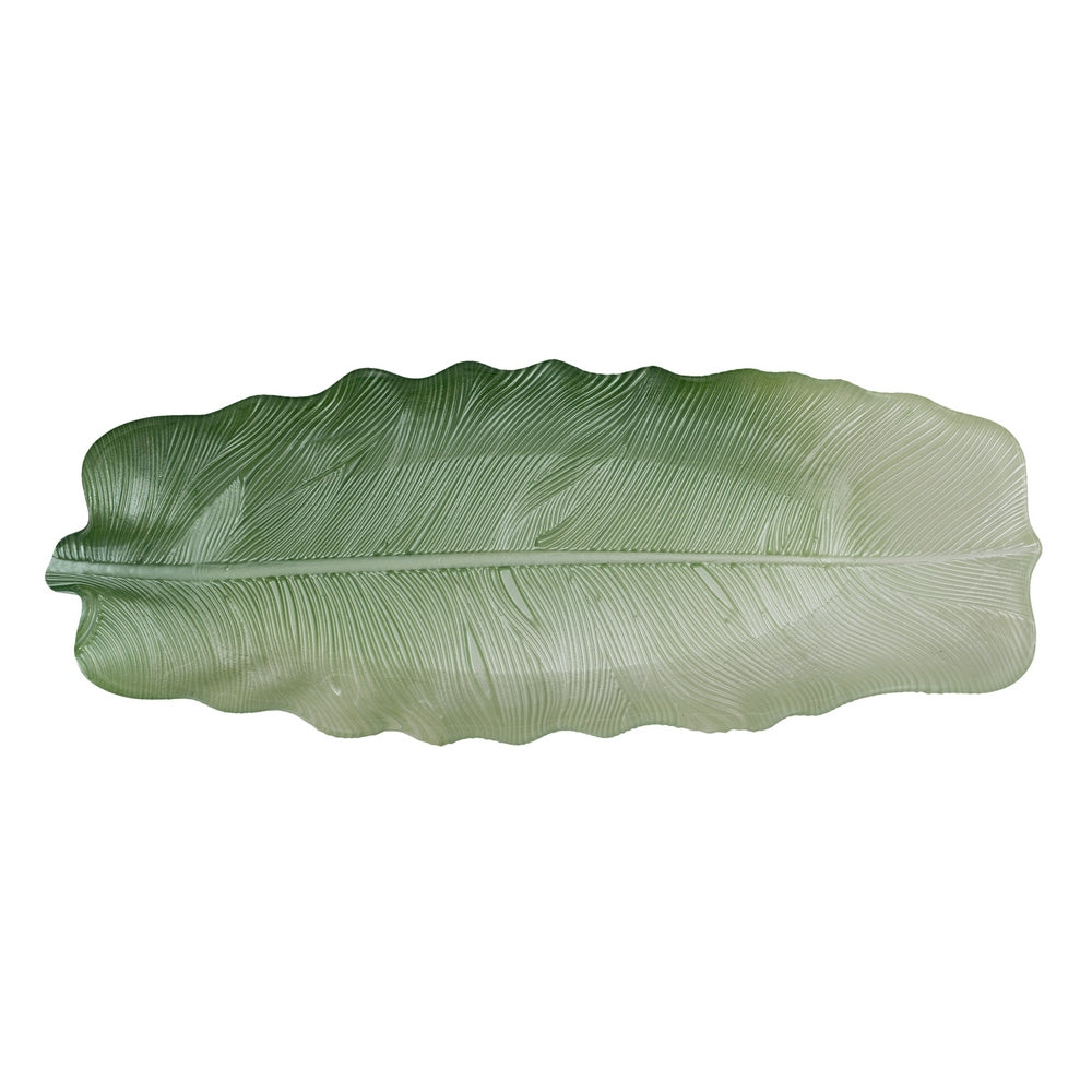 GREEN LEAF GLASS DECORATIVE TRAY 40 CM