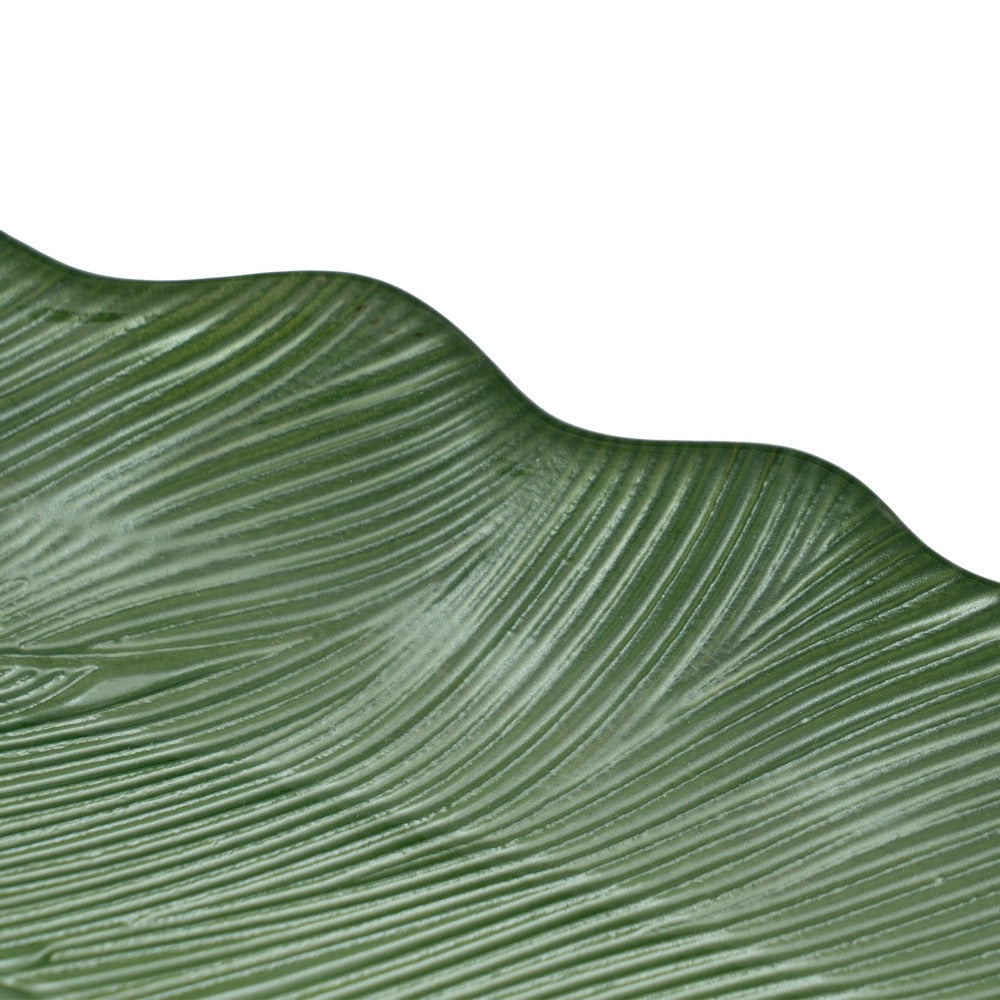 GREEN LEAF GLASS DECORATIVE TRAY 40 CM