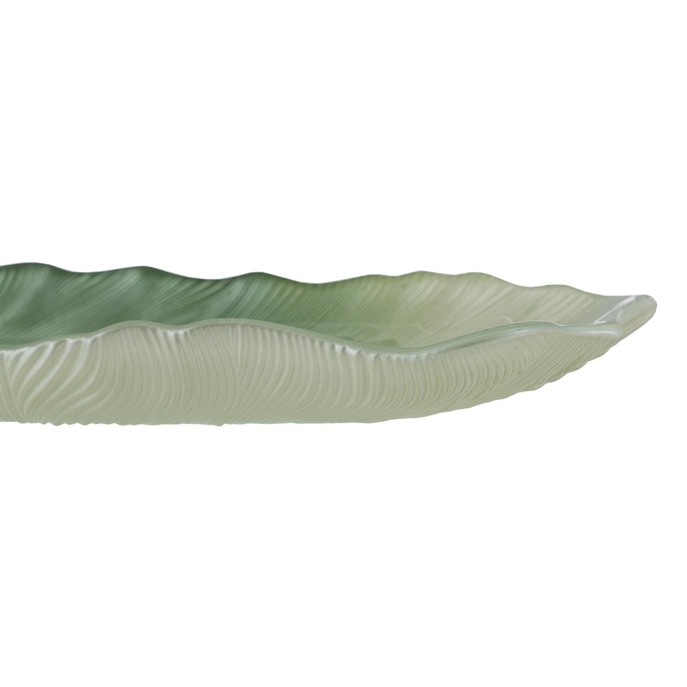 GREEN LEAF GLASS DECORATIVE TRAY 40 CM