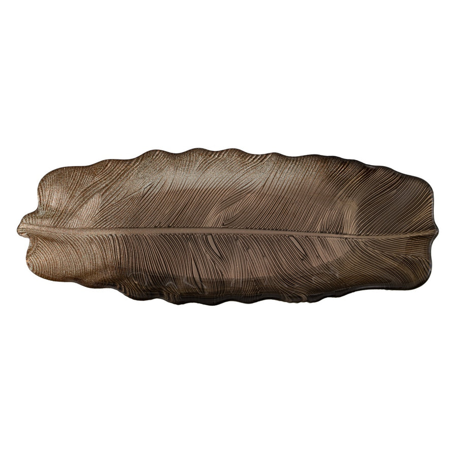 BANDEJA HOJA MARRÓN CRISTAL DECORACIÓN 40 CM