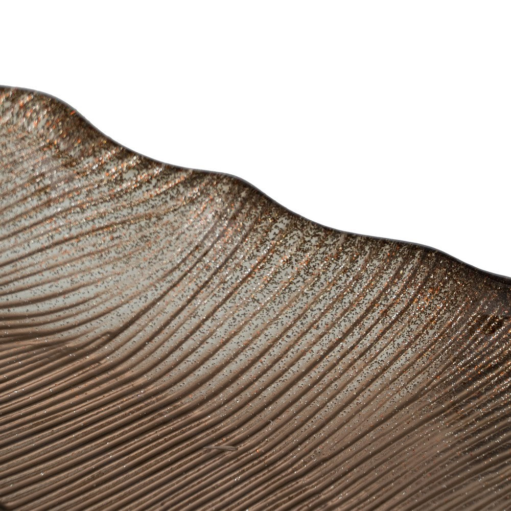 BROWN LEAF GLASS DECORATION TRAY 40 CM