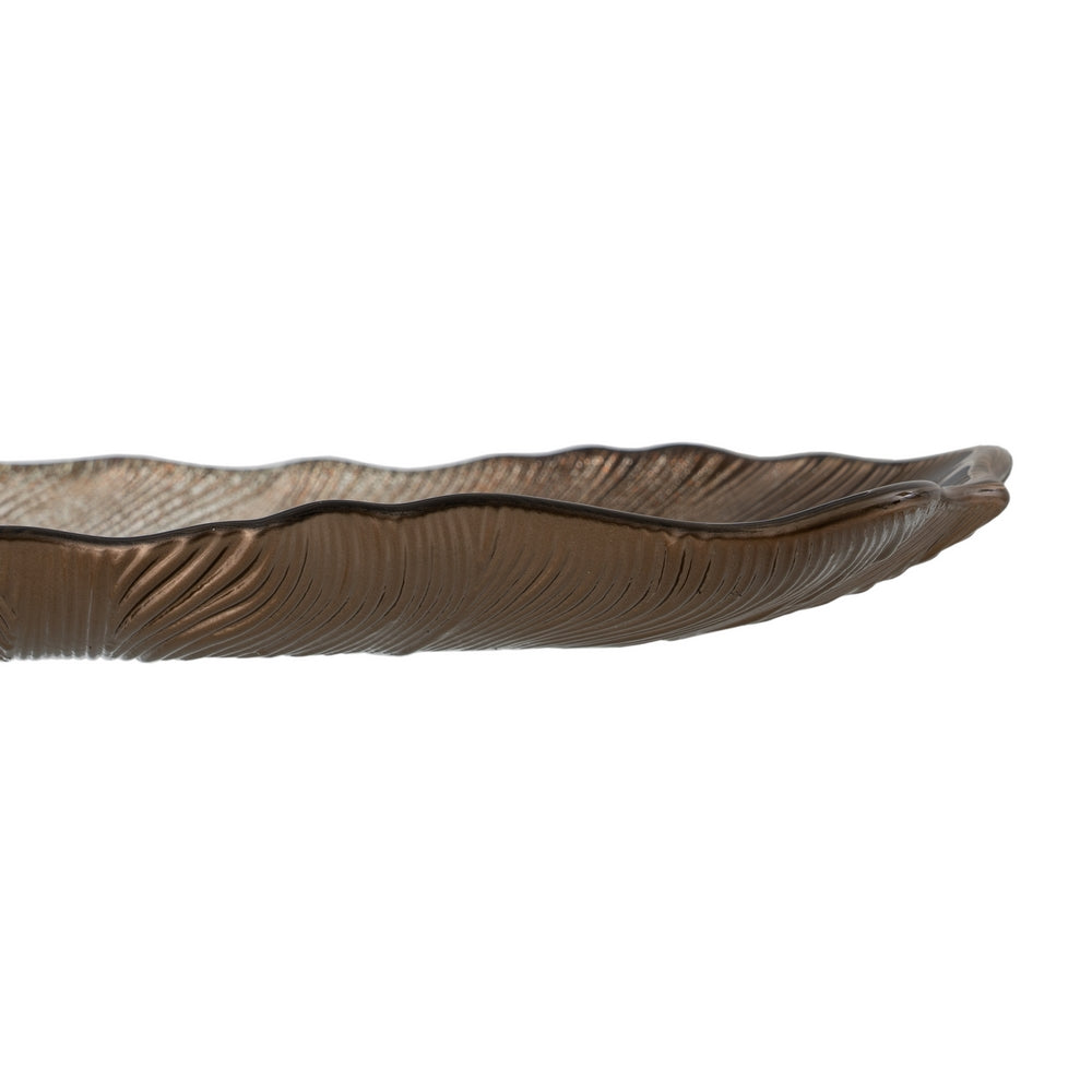 BROWN LEAF GLASS DECORATION TRAY 40 CM