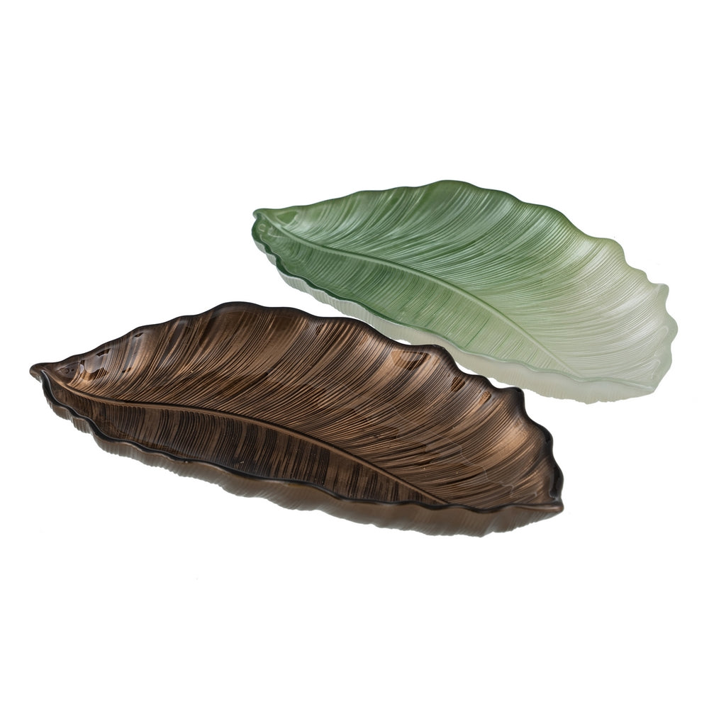 BANDEJA HOJA MARRÓN CRISTAL DECORACIÓN 31 X 18 CM