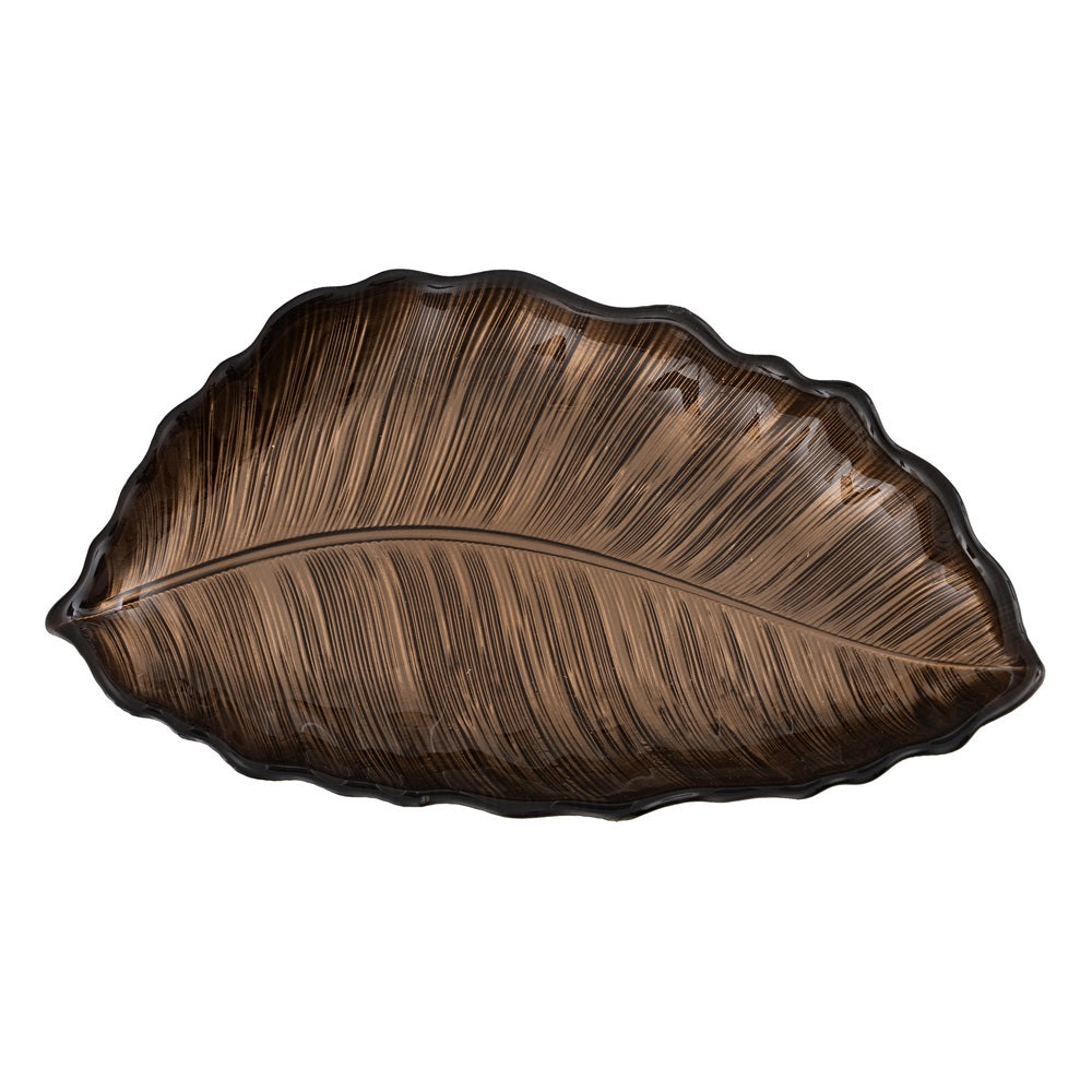 BANDEJA HOJA MARRÓN CRISTAL DECORACIÓN 31 X 18 CM