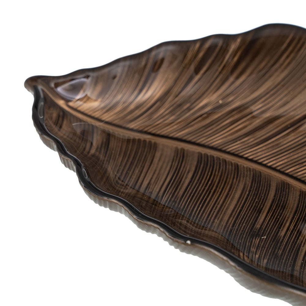 BANDEJA HOJA MARRÓN CRISTAL DECORACIÓN 31 X 18 CM