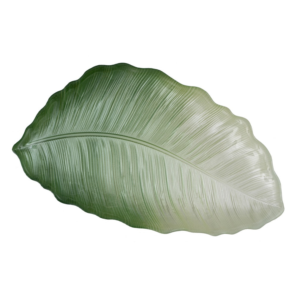 BANDEJA HOJA VERDE CRISTAL DECORACIÓN 31 X 18 CM