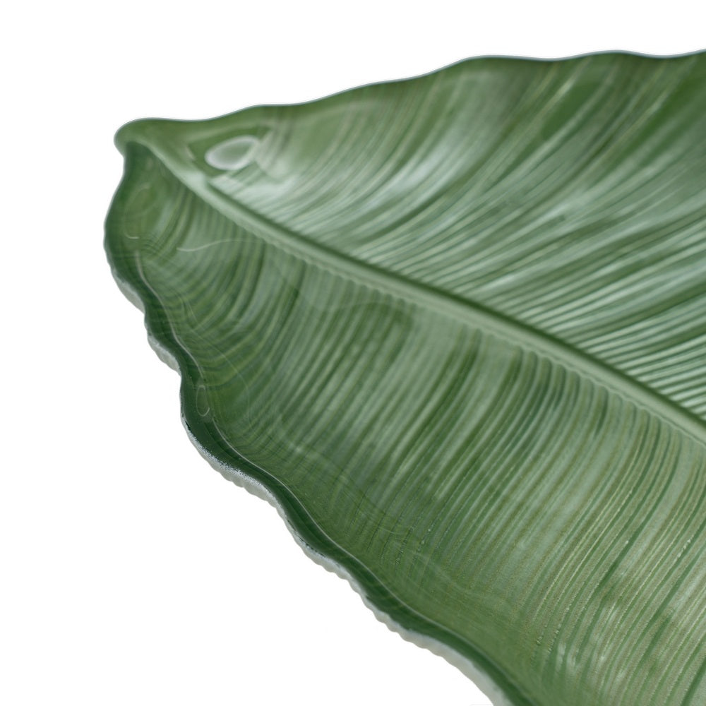 BANDEJA HOJA VERDE CRISTAL DECORACIÓN 31 X 18 CM