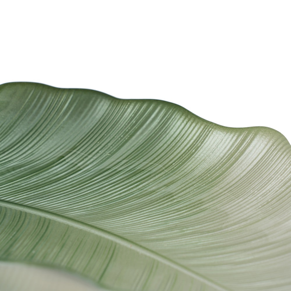 BANDEJA HOJA VERDE CRISTAL DECORACIÓN 31 X 18 CM