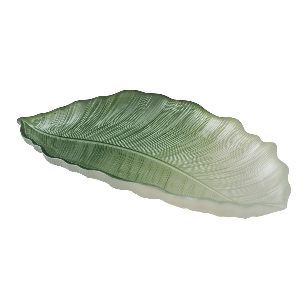 BANDEJA HOJA VERDE CRISTAL DECORACI�N 31 X 18 CM