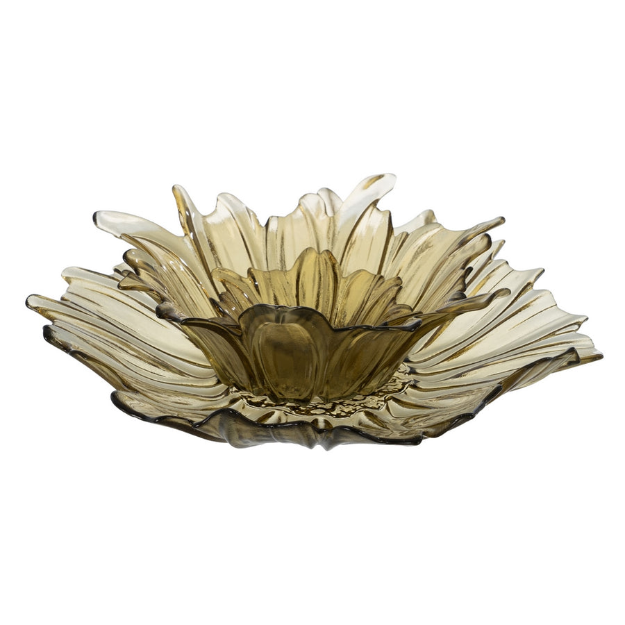 CENTRO MESA FLOR VERDE OLIVA CRISTAL 18 X 18 X 5,80 CM