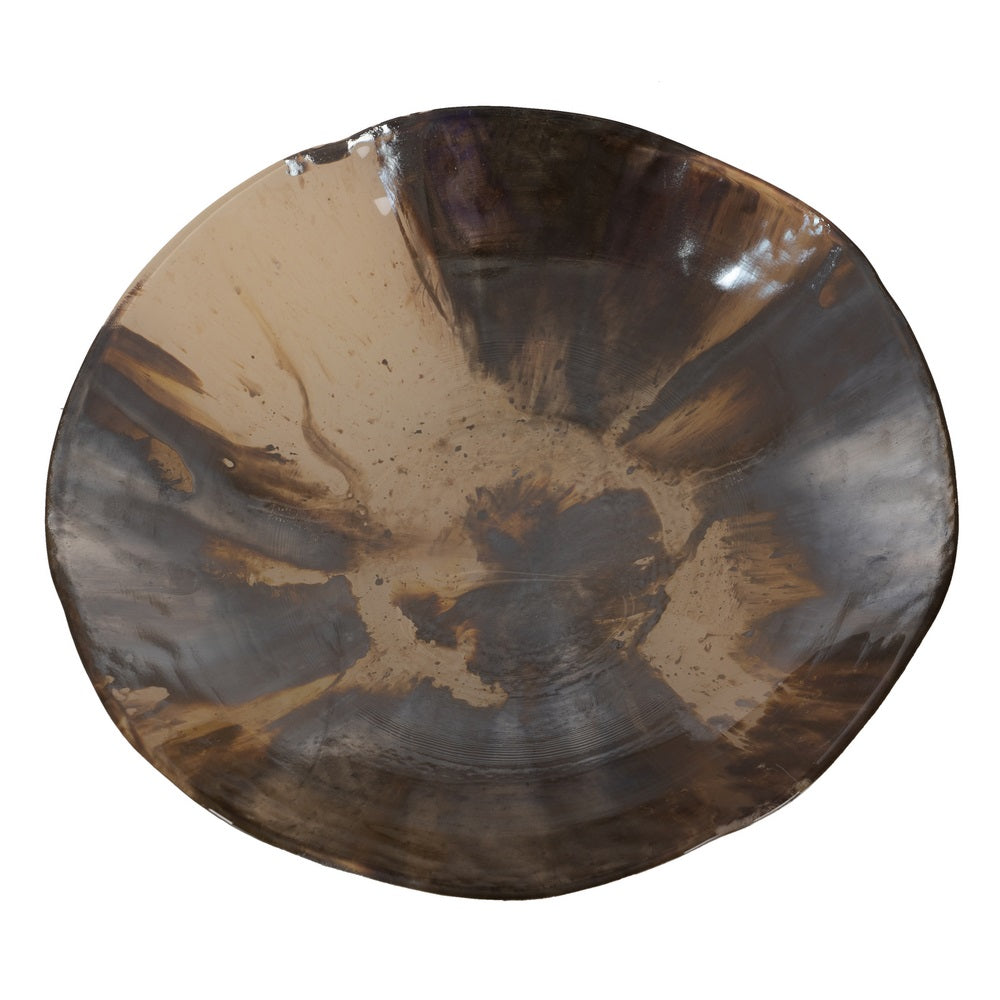 CREAM-BROWN GLASS CENTERPIECE 29 X 29 X 7 CM