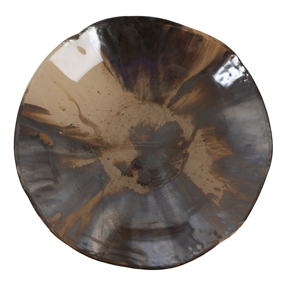 CREAM-BROWN GLASS CENTERPIECE 29 X 29 X 7 CM