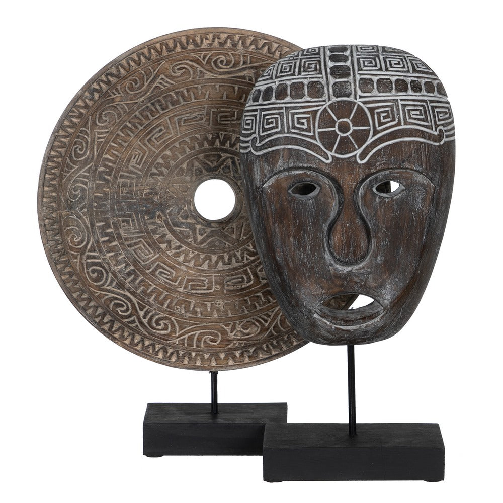 FIGURA MÁSCARA MADERA-HIERRO DECORACIÓN 24 X 12 X 46 CM