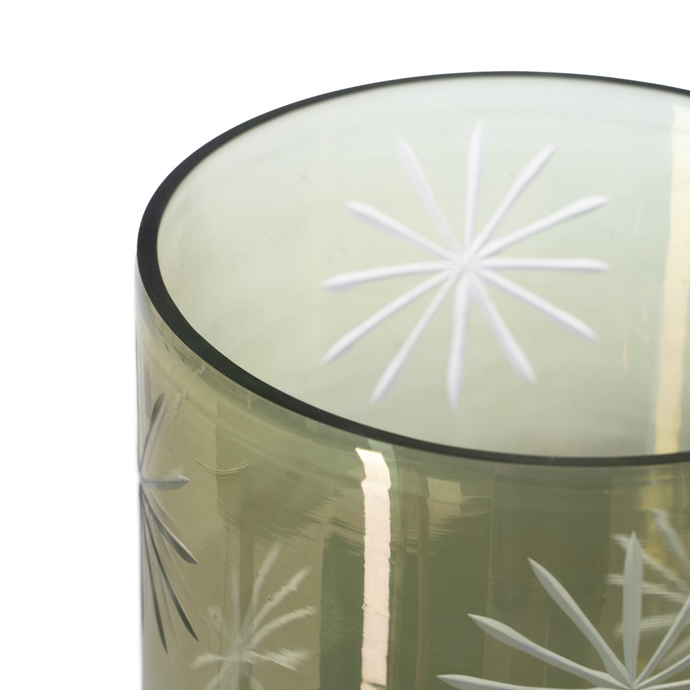 PORTAVELAS VERDE CRISTAL DECORACIÓN 15 X 15 X 25 CM