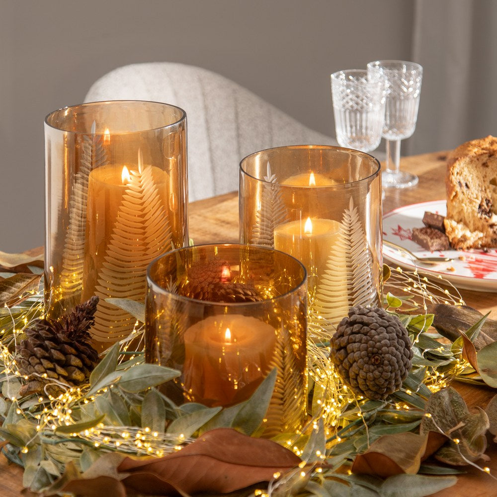 BROWN CANDLE HOLDER GLASS DECORATION 15 X 15 X 25 CM