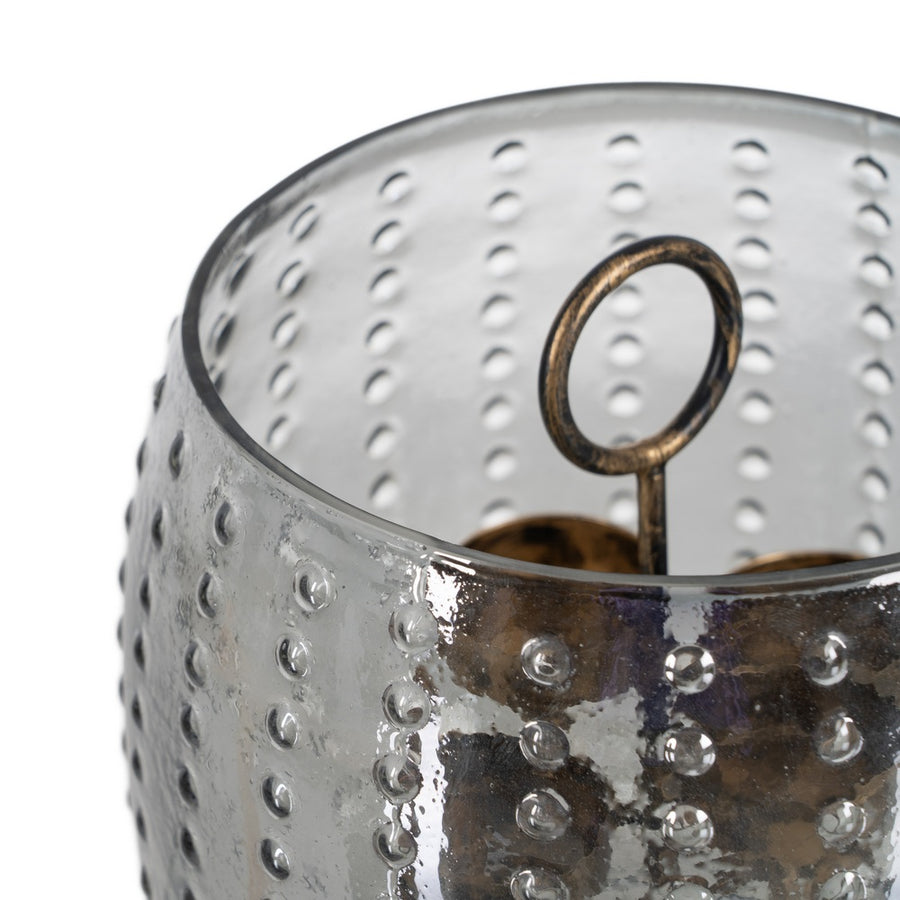 PORTAVELAS GRIS CRISTAL DECORACIÓN 18 X 18 X 16 CM