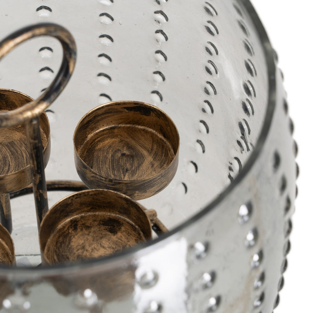 GREY CANDLE HOLDER GLASS DECORATION 18 X 18 X 16 CM
