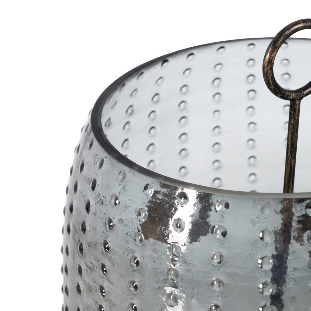 PORTAVELAS GRIS CRISTAL DECORACIÓN 28 X 28 X 25 CM