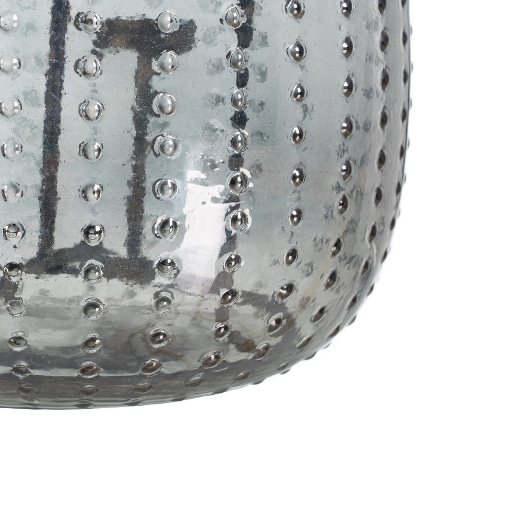 PORTAVELAS GRIS CRISTAL DECORACIÓN 28 X 28 X 25 CM