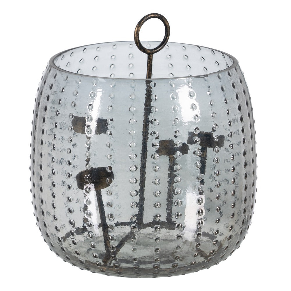 PORTAVELAS GRIS CRISTAL DECORACIÓN 28 X 28 X 25 CM
