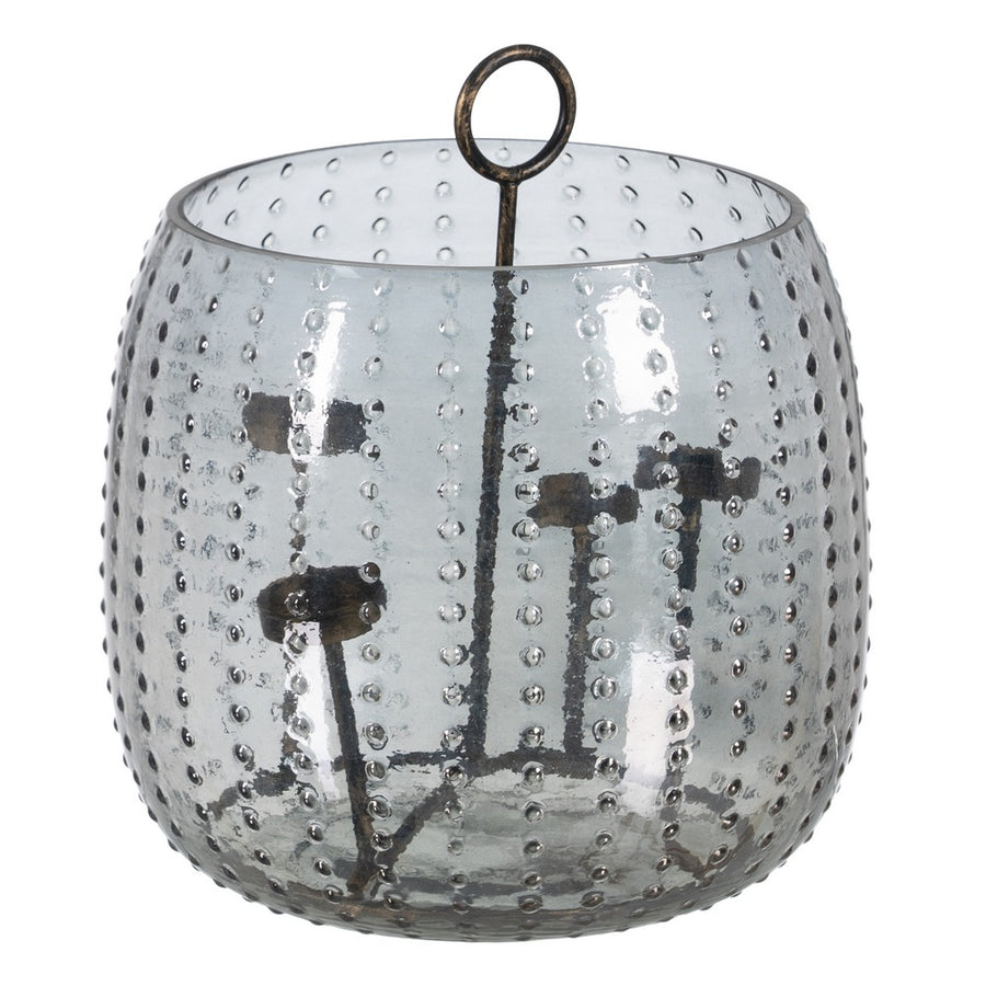 PORTAVELAS GRIS CRISTAL DECORACIÓN 28 X 28 X 25 CM
