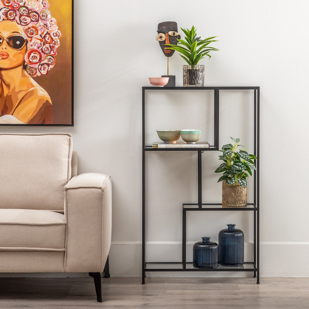 SHELF BLACK METAL-GLASS 65 X 25 X 110 CM