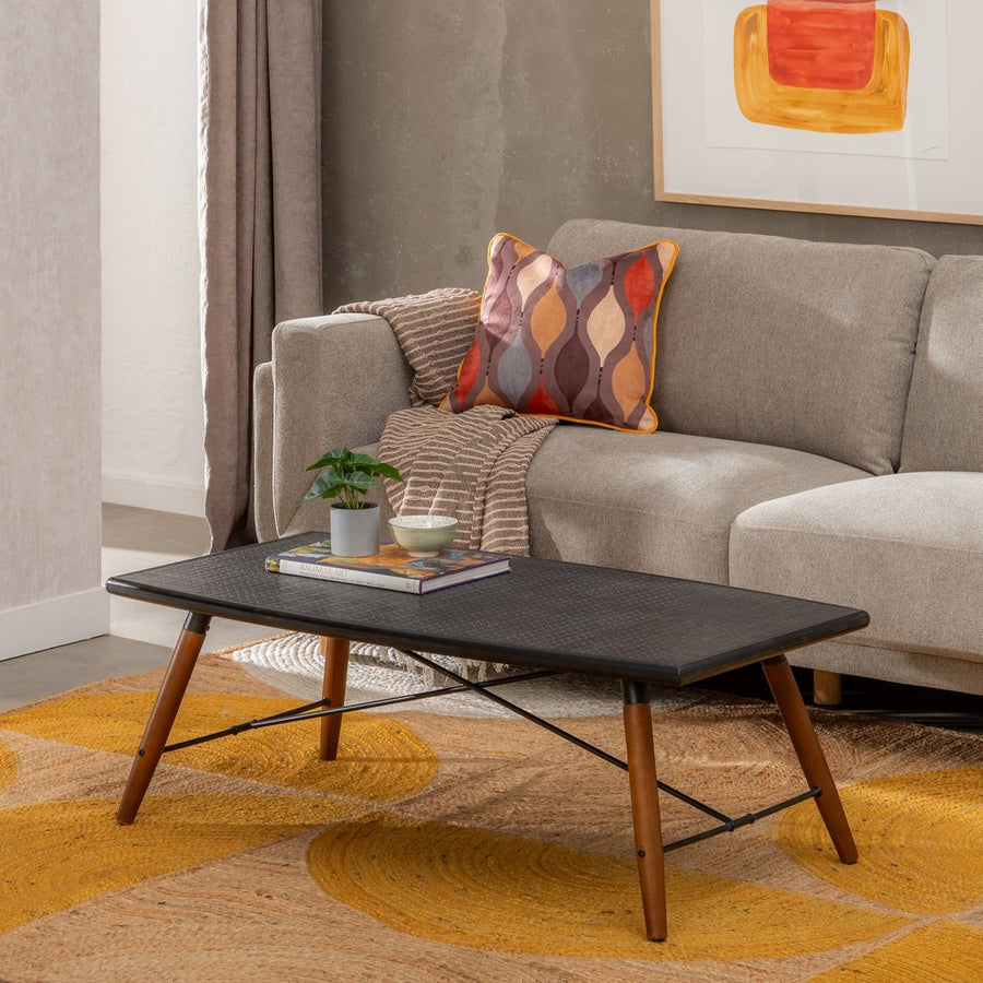 MESA CENTRO NEGRO-NATURAL DM-METAL 109,50 X 60 X 40,50 CM