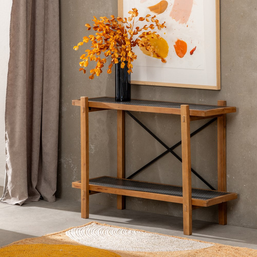 SHELF BLACK-NATURAL WOOD / METAL 107 X 40 X 80 CM
