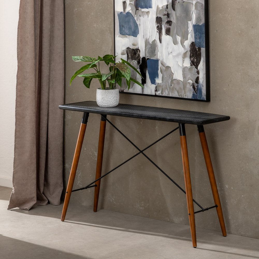CONSOLA NEGRO-NATURAL DM-METAL 120 X 38 X 81 CM