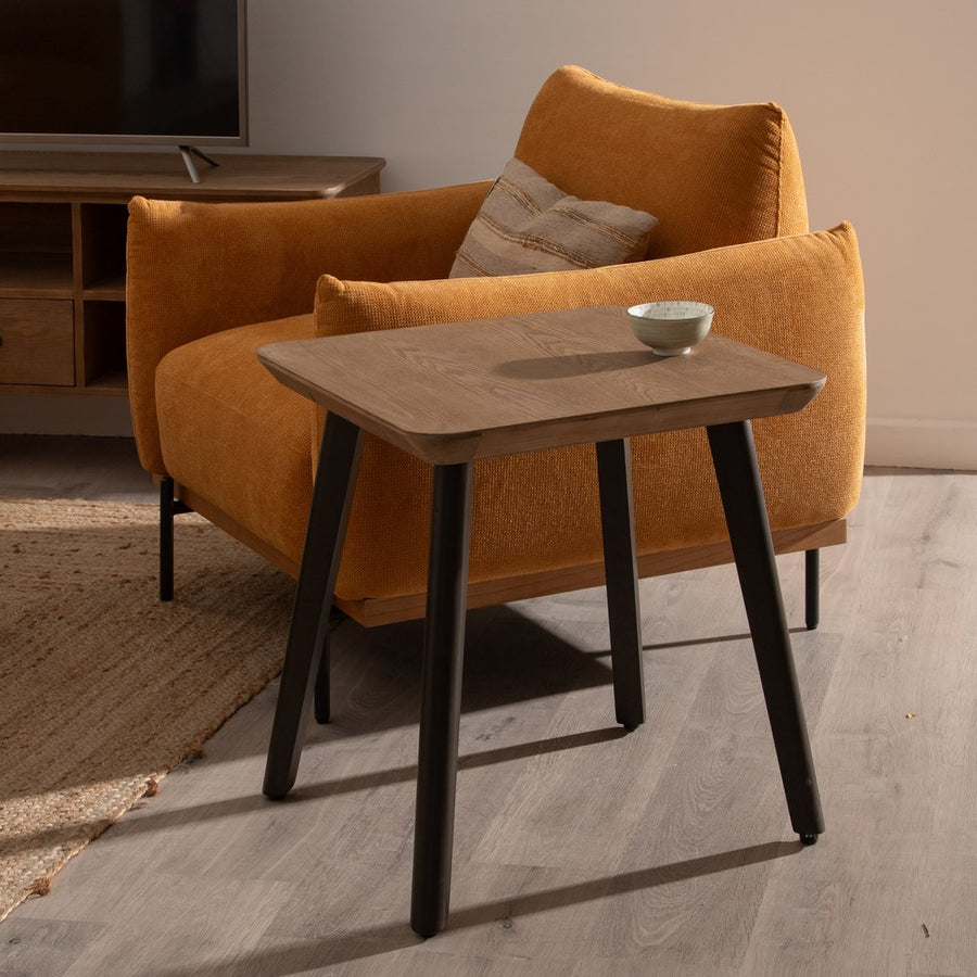 MESA AUXILIAR NATURAL-NEGRO MADERA-METAL 58 X 58 X 60 CM