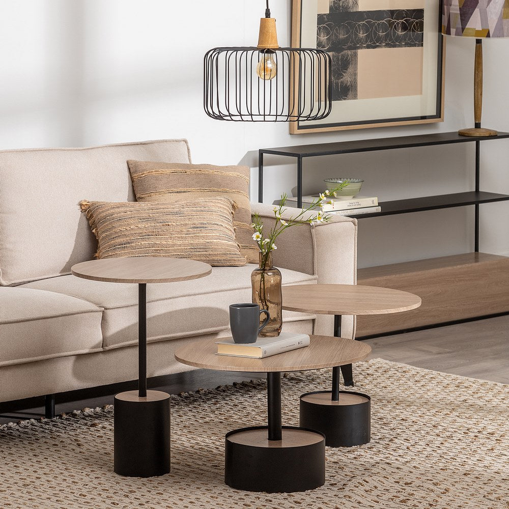 MESA CENTRO NEGRO-NATURAL DM-METAL 65 X 65 X 37,50 CM