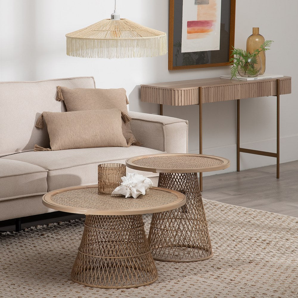 NATURAL METAL-RATTAN COFFEE TABLE 70 X 70 X 39.50 CM