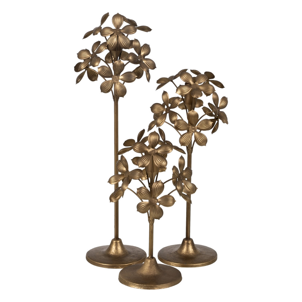 GOLD METAL CANDLE HOLDER DECORATION 15 X 15 X 40 CM