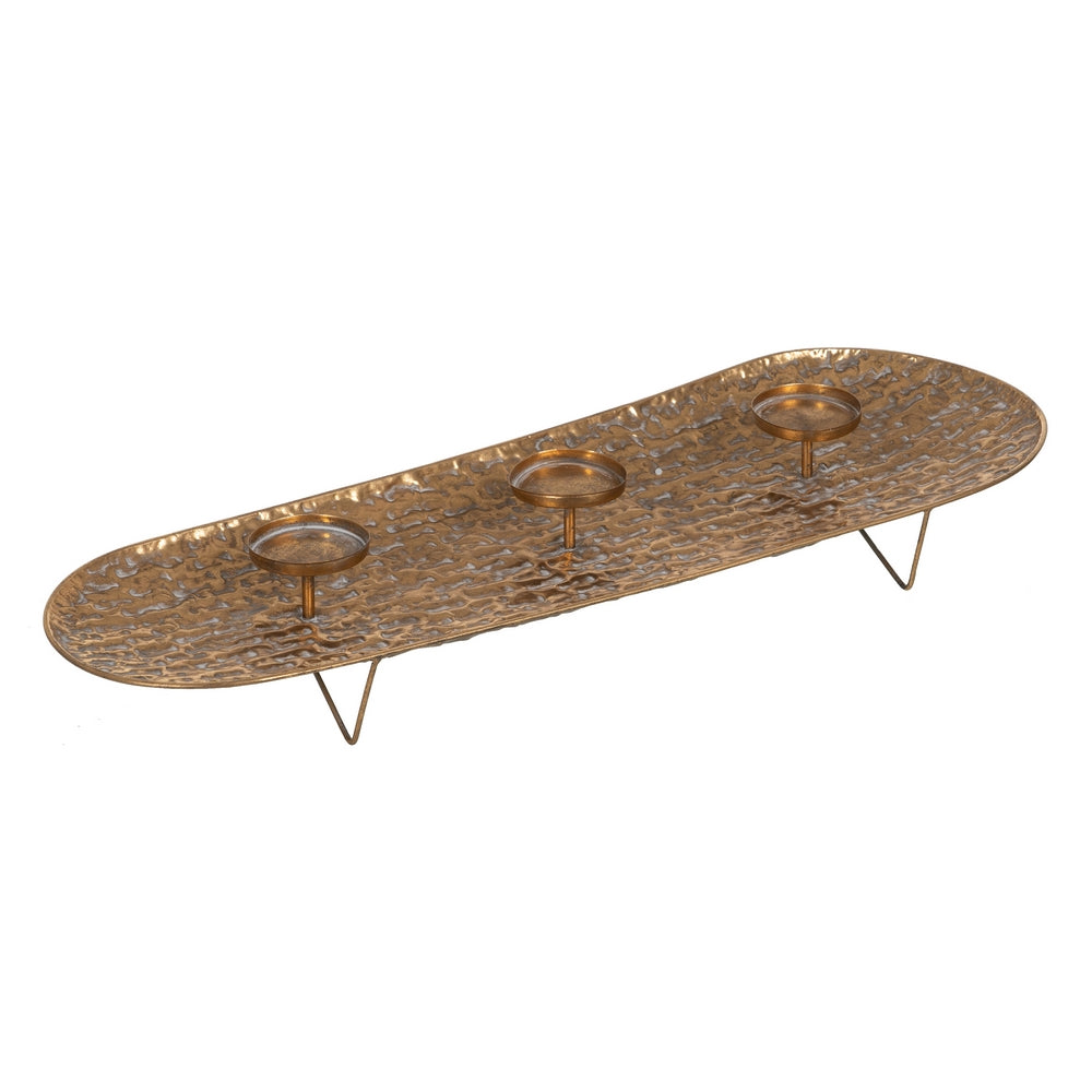 CENTRO 3 PORTAVELAS ORO METAL DECORACI�N 78 X 28 X 11,50 CM