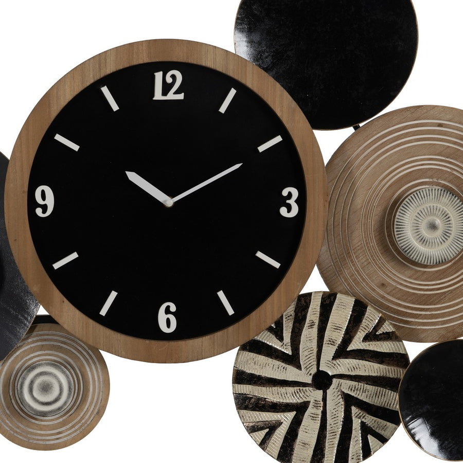 MURAL PARED RELOJ NATURAL-NEGRO METAL 128,30 X 7 X 64,10 CM