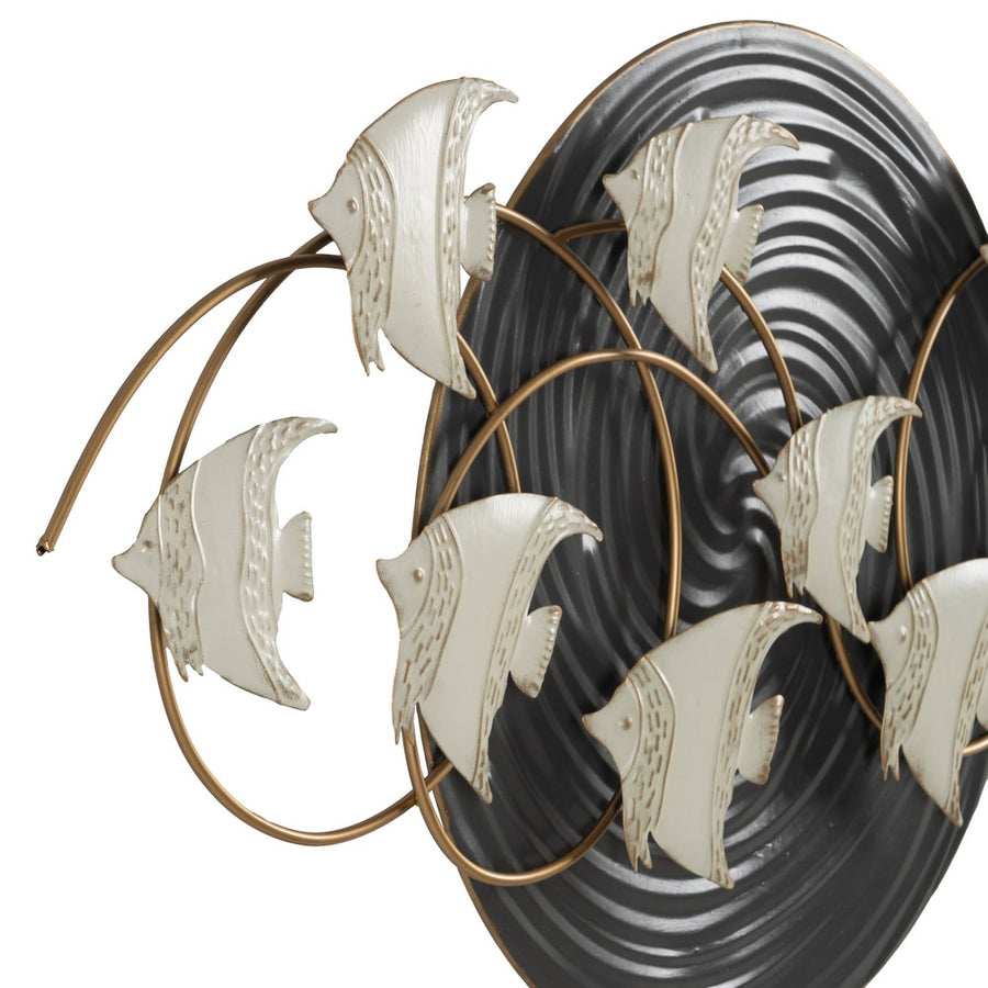 MURAL PARED PECES NEGRO-BLANCO METAL 119,40 X 7 X 59,70 CM