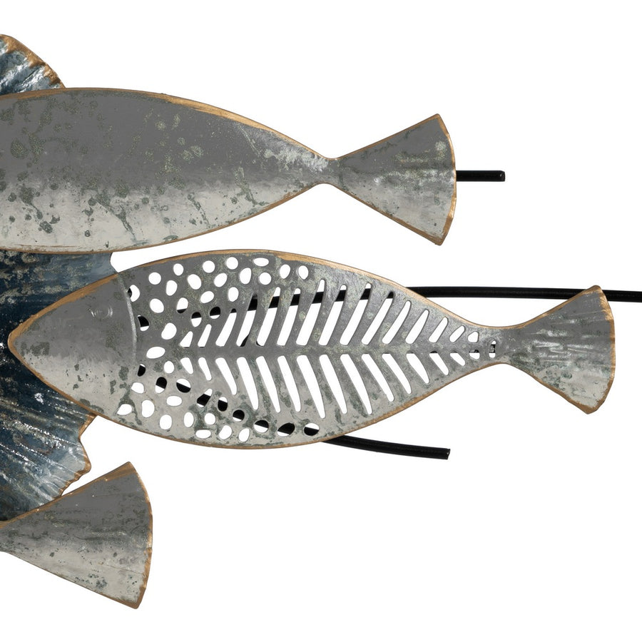 MURAL PARED PECES AZUL-PLATA METAL 127,60 X 6,40 X 42,50 CM
