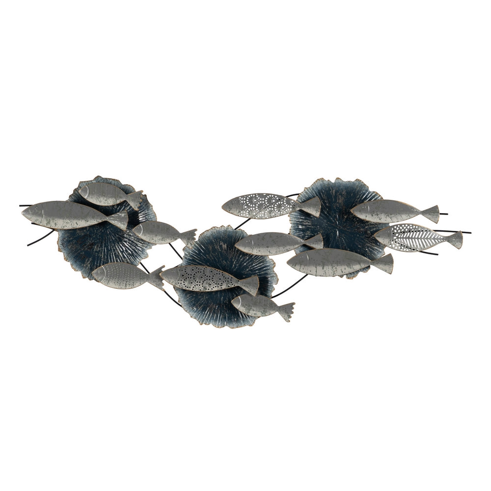 MURAL PARED PECES AZUL-PLATA METAL 127,60 X 6,40 X 42,50 CM