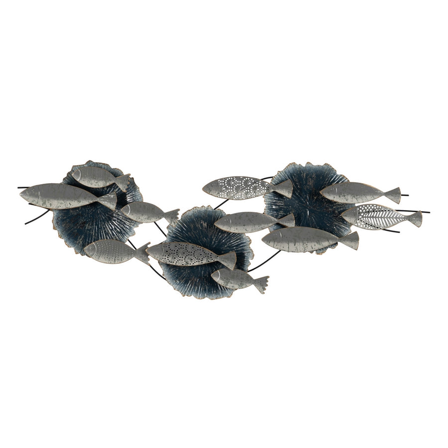 MURAL PARED PECES AZUL-PLATA METAL 127,60 X 6,40 X 42,50 CM