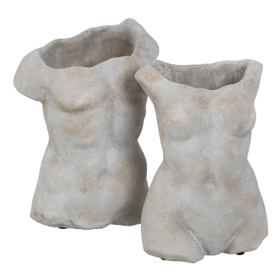MACETERO BUSTO GRIS CEMENTO DECORACIÓN 20,50 X 13 X 29 CM