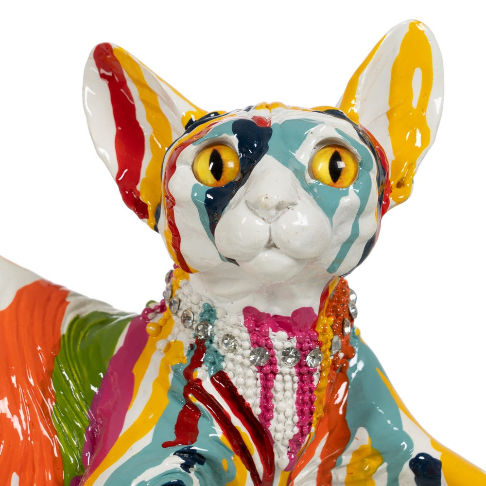 FIGURA GATO MULTICOLOR RESINA DECORACIÓN 33,50 X 15,50 X 15